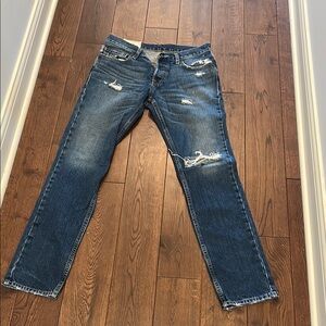 Hollister Blue Straight Jeans with Distressed Details